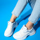 Crown - White Gray Lace-Up Thick Sole Sport Sneakers (Women)