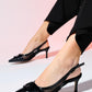 Foley - Black Patent Striped Pointed Toe Backless Stiletto Pump (Women)
