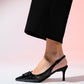 Foley - Black Patent Striped Pointed Toe Backless Stiletto Pump (Women)