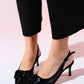 Foley - Black Patent Striped Pointed Toe Backless Stiletto Pump (Women)