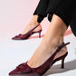 Foley - Burgundy Patent Striped Pointed Toe Backless Stiletto Pump (Women)