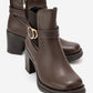 HEİLE - Brown Buckled Block Heel Boot (Women)