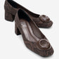 MILA - Brown Buckled Square Toe Block Heel Pump (Women)