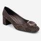 MILA - Brown Buckled Square Toe Block Heel Pump (Women)