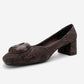MILA - Brown Buckled Square Toe Block Heel Pump (Women)
