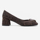 MILA - Brown Buckled Square Toe Block Heel Pump (Women)