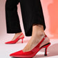 Flem - Red Patent Pointed Toe Backless Stiletto Pump (Women)