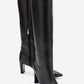 MERLA - Black Genuine Leather Block Heel Boot (Women)