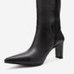 MERLA - Black Genuine Leather Block Heel Boot (Women)