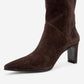 MERLA - Brown Suede Genuine Leather Block Heel Boot (Women)