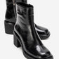 JUNAE - Black Genuine Leather Block Heel Boot (Women)