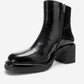 JUNAE - Black Genuine Leather Block Heel Boot (Women)