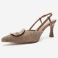 Levia - Taupe Woven-Textured Accessory-Detail Stiletto Heel Pump (Women)