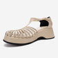 Barry - Beige Genuine Leather Woven Detail Wedge Heel Sandal (Women)