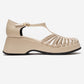 Barry - Beige Genuine Leather Woven Detail Wedge Heel Sandal (Women)