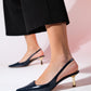 Marten - Navy Pointed Toe Backless Stiletto (Women)