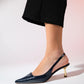 Marten - Navy Pointed Toe Backless Stiletto (Women)