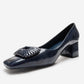 VELORA - Navy Buckled Block Heel Shoe (Women)