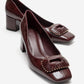 VELORA - Burgundy Buckled Block Heel Shoe (Women)