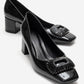 VELORA - Black Buckled Block Heel Shoe (Women)