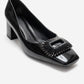VELORA - Black Buckled Block Heel Shoe (Women)