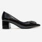 VELORA - Black Buckled Block Heel Shoe (Women)