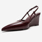 CELIA - Burgundy Genuine Leather Pointed Toe Wedge Heel Shoe (Women)