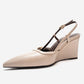 CELIA - Off-White Genuine Leather Pointed Toe Wedge Heel Shoe (Women)