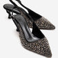 THEA - Black Genuine Leather Platinum-Crystal-Embellished Kitten Heel (Women)