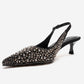 THEA - Black Genuine Leather Platinum-Crystal-Embellished Kitten Heel (Women)