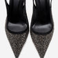 FREA - Black Platinum-Embellished Slingback Stiletto Pump (Women)