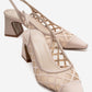 ALVERON - Beige Satin Mesh Detail Block Heel Pump (Women)