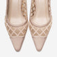 ALVERON - Beige Satin Mesh Detail Block Heel Pump (Women)