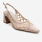 ALVERON - Beige Satin Mesh Detail Block Heel Pump (Women)