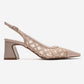 ALVERON - Beige Satin Mesh Detail Block Heel Pump (Women)