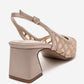 ALVERON - Beige Satin Mesh Detail Block Heel Pump (Women)
