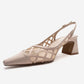 ALVERON - Beige Satin Mesh Detail Block Heel Pump (Women)