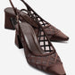 ALVERON - Cognac Satin Mesh Detail Block Heel Pump (Women)