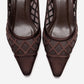 ALVERON - Cognac Satin Mesh Detail Block Heel Pump (Women)
