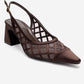 ALVERON - Cognac Satin Mesh Detail Block Heel Pump (Women)