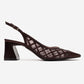ALVERON - Cognac Satin Mesh Detail Block Heel Pump (Women)