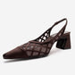 ALVERON - Cognac Satin Mesh Detail Block Heel Pump (Women)