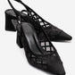 ALVERON - Black Satin Mesh Detail Block Heel Pump (Women)