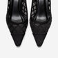 ALVERON - Black Satin Mesh Detail Block Heel Pump (Women)