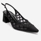 ALVERON - Black Satin Mesh Detail Block Heel Pump (Women)