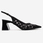 ALVERON - Black Satin Mesh Detail Block Heel Pump (Women)
