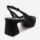ALVERON - Black Satin Mesh Detail Block Heel Pump (Women)