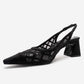 ALVERON - Black Satin Mesh Detail Block Heel Pump (Women)