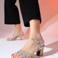 Lota - Gold Patterned Block Heel Dress Shoe (Women)