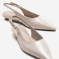 JENNA - Off-White Genuine Leather Pointed Toe Low Block Heel Shoe (Women)